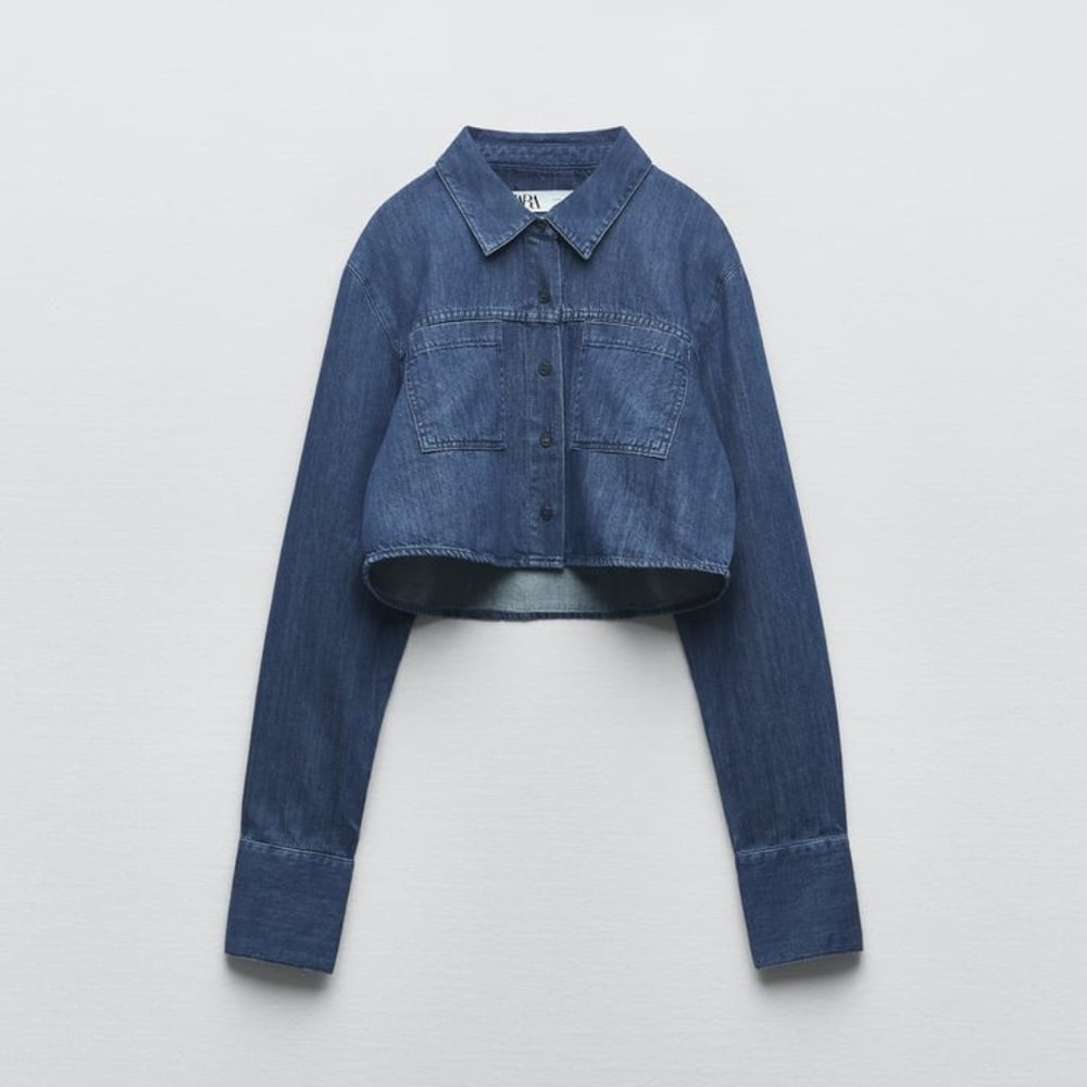ZARA DENIM CROPPED POCKETS SHIRT
